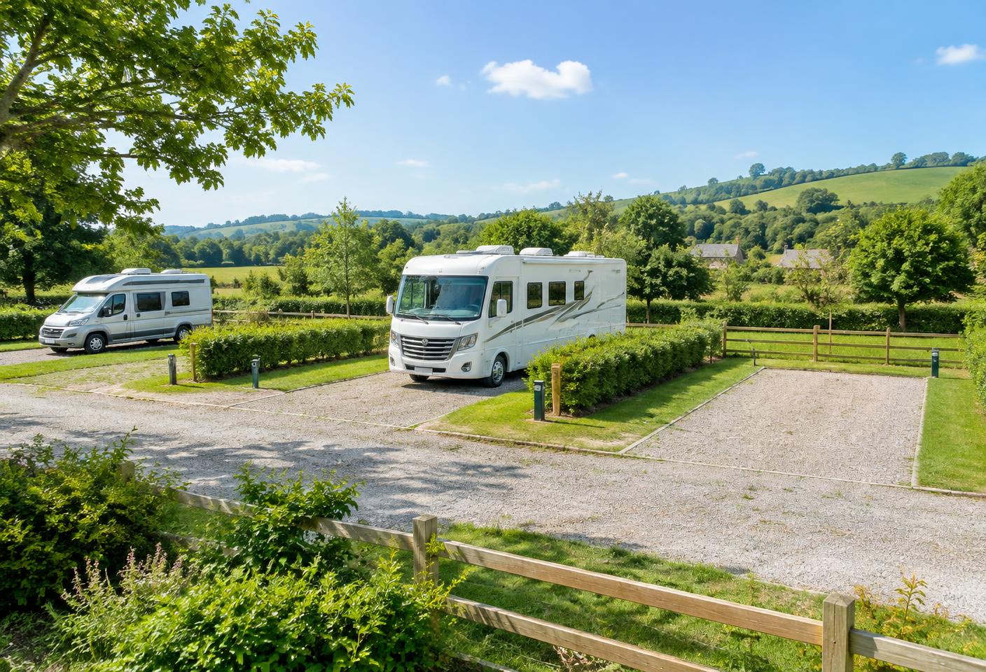 Illustrative rural motorhome pitches